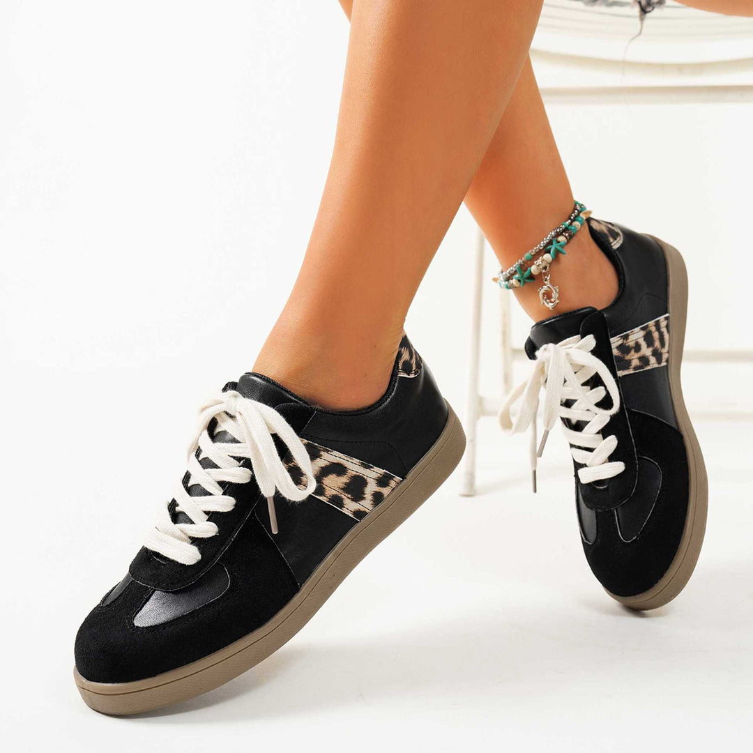 Damen Stylische Schnürsneaker mit schicken Leopardenmuster-Akzenten Drune