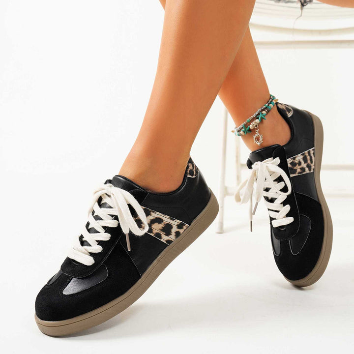 Damen Stylische Schnürsneaker mit schicken Leopardenmuster-Akzenten Drune