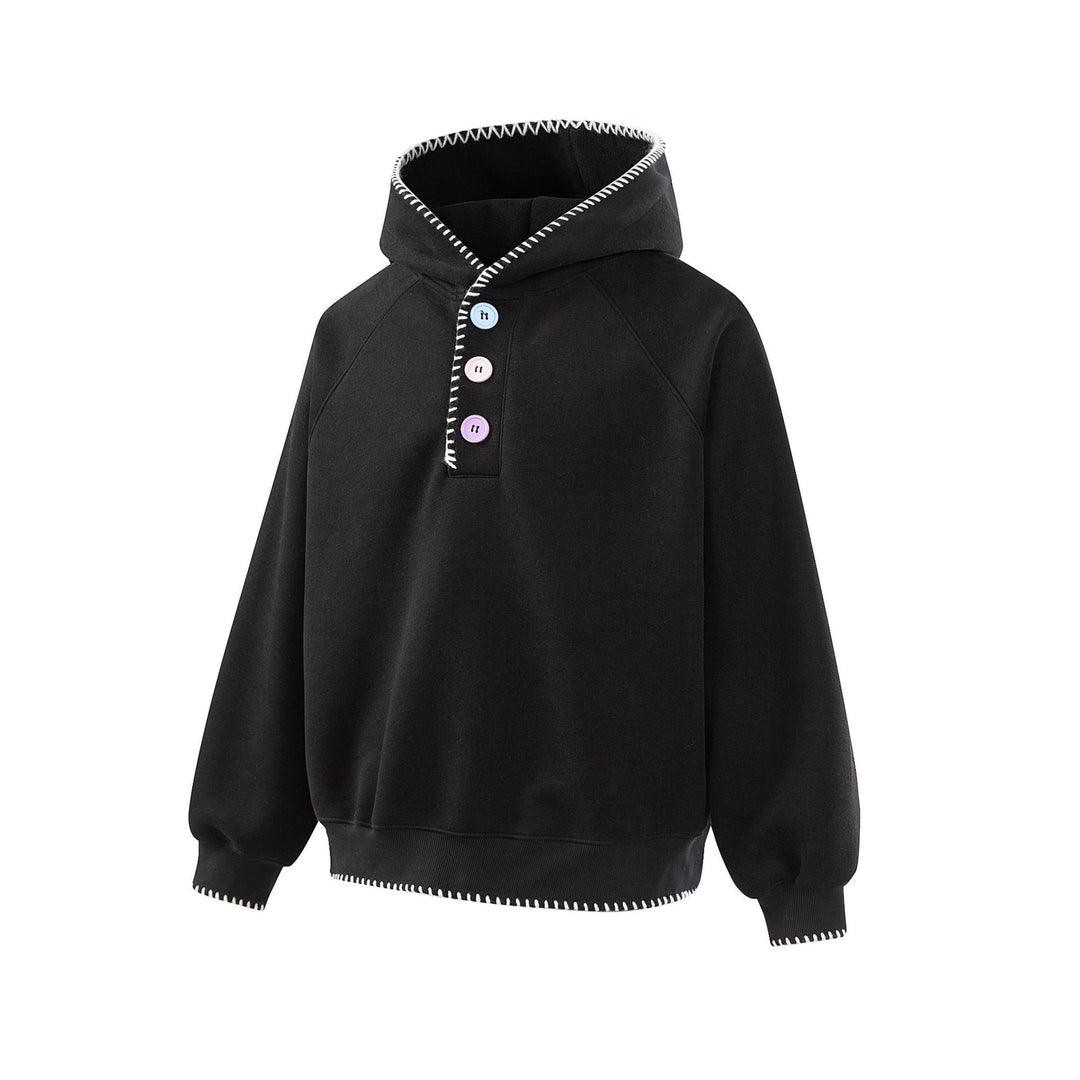 Damen Kapuzenpullover mit halber Knopfleiste, dekorativer Sattelnaht und Oversize-Schnitt Drune