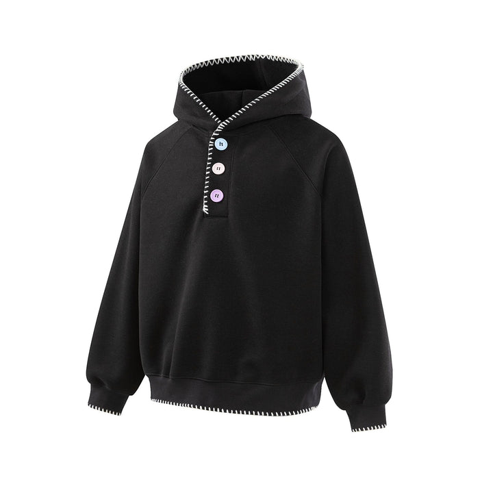 Damen Kapuzenpullover mit halber Knopfleiste, dekorativer Sattelnaht und Oversize-Schnitt Drune