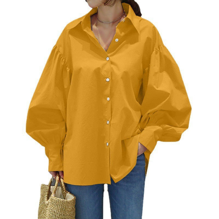 Damen Oversize-Bluse mit Ballonärmeln und Hemdkragen Drune