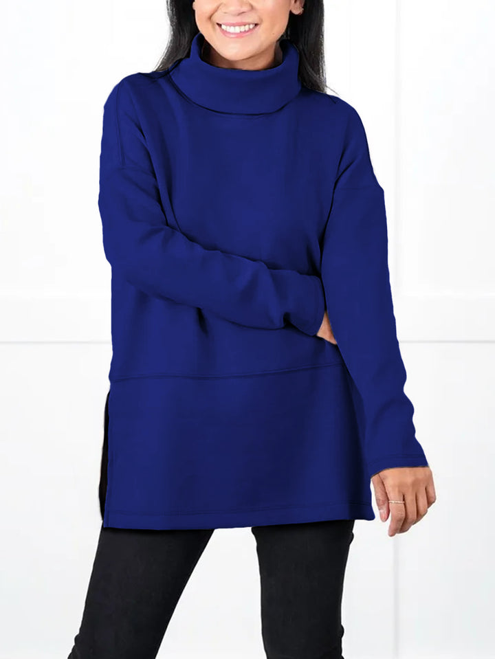 Damen Oversize Sweat-Tunika mit hohem Rollkragen, seitlichen Schlitzen und verlängertem Saum Drune