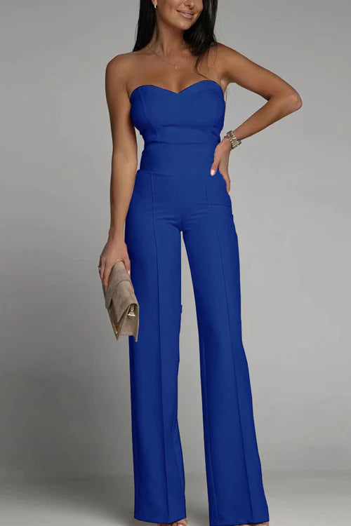 Damen eleganter Jumpsuit mit schulterfreiem Design und weitem Bein Drune