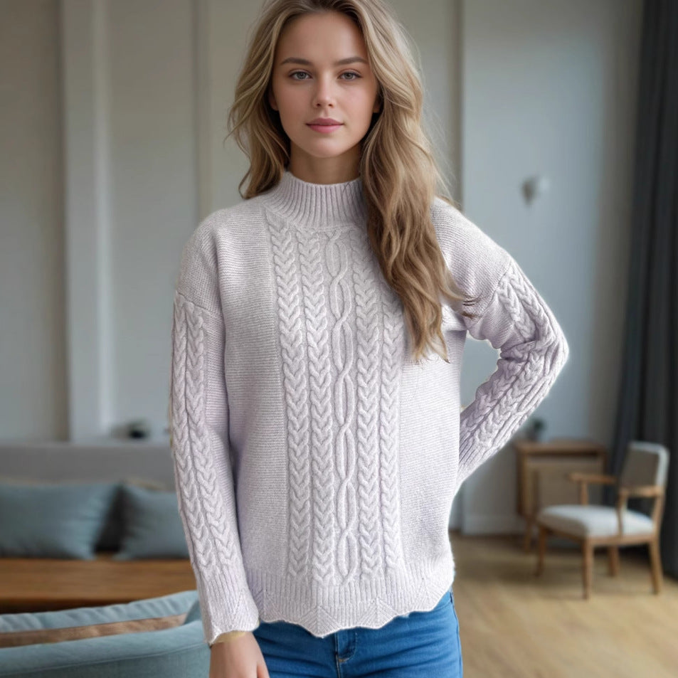 Damen kuscheliger Strickpullover mit modernem Zopfdesign und Rundhalsausschnitt Drune