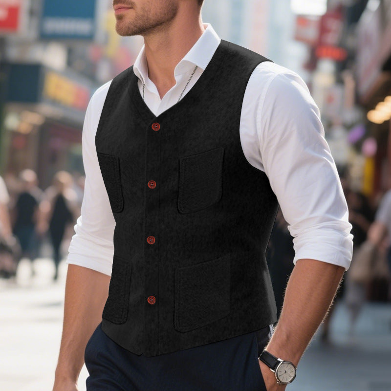 Herren elegante Weste mit praktischen Taschen und modischen Knopfdetails Drune