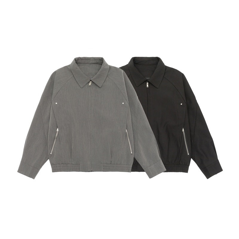 Herren Boxy-Übergangsjacke mit Hemdkragen, Raglanärmeln und Reißverschlusstaschen Drune
