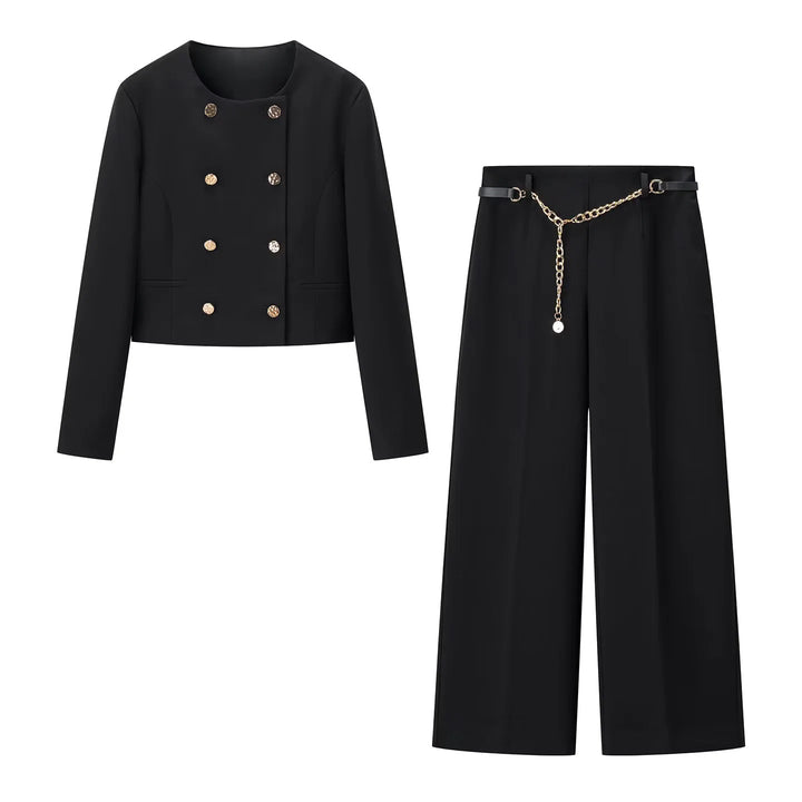 Damen nan weit geschnittene Highwaist-Hose mit Bügelfalte und abnehmbarem Schmuckketten-Gürtel Drune