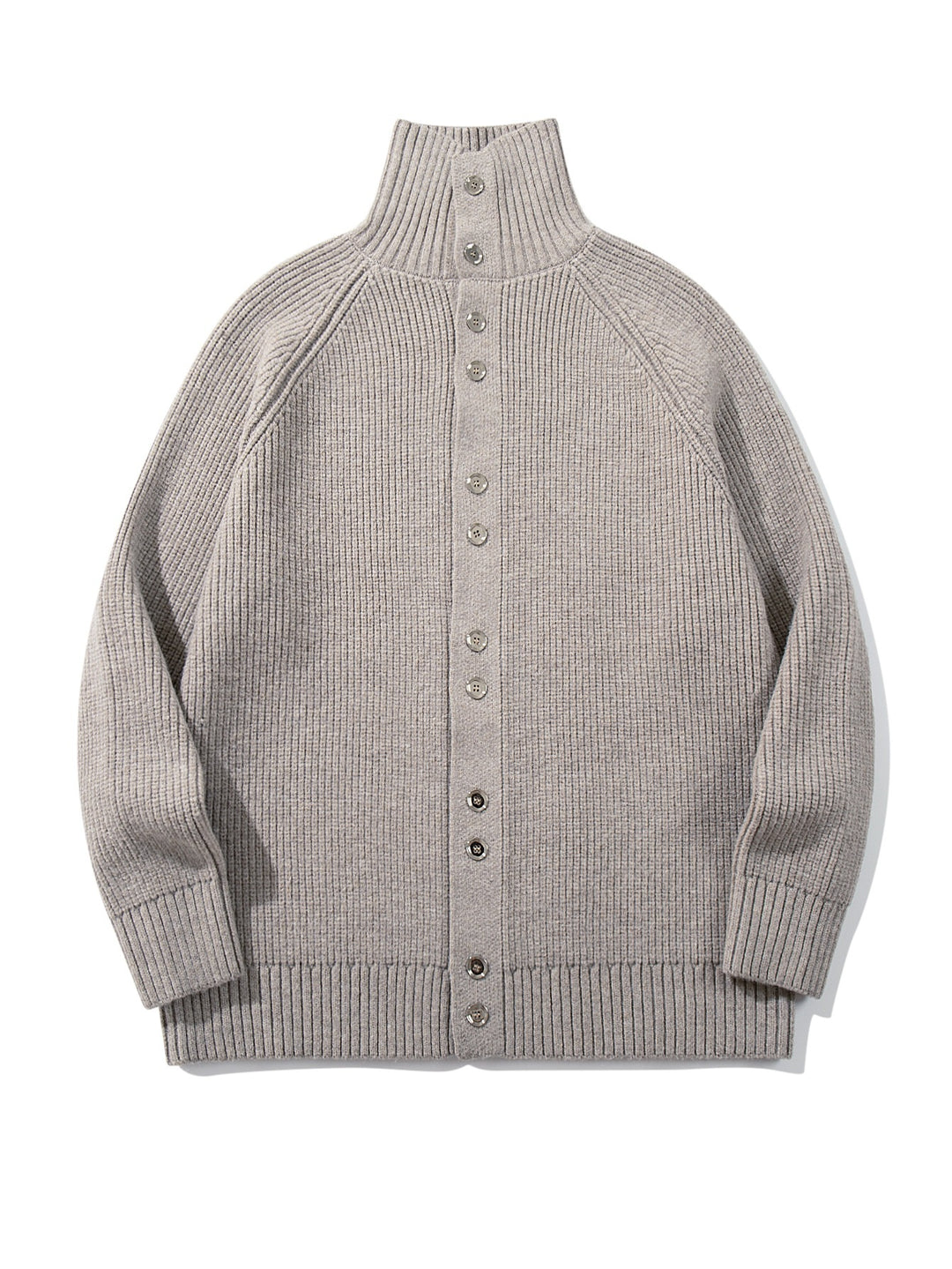 Damen Grobgestrickter Long-Cardigan mit Stehkragen und durchgehender Knopfleiste Drune