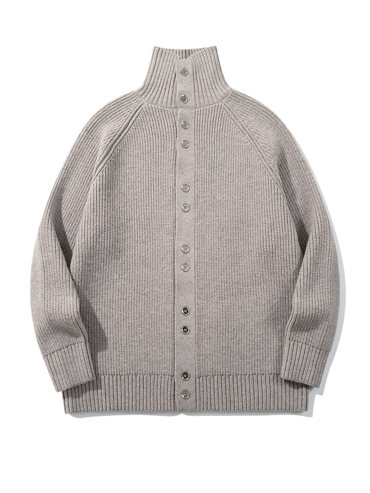 Damen Grobgestrickter Long-Cardigan mit Stehkragen und durchgehender Knopfleiste Drune