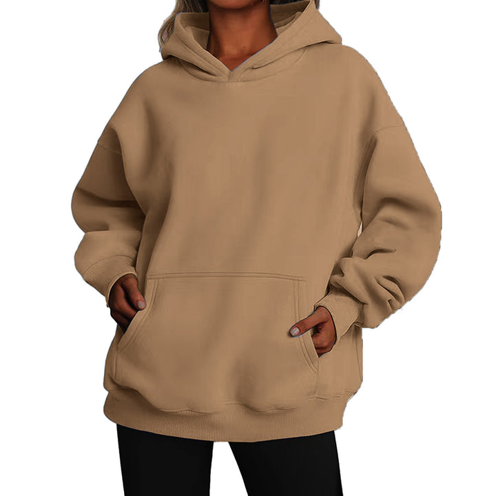 Damen nan Oversize-Kapuzenpullover mit Raglanärmeln, Kängurutasche und weichem Fleece-Innenfutter Drune