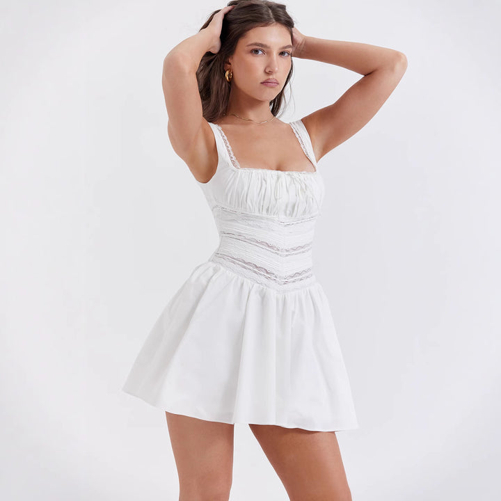 Damen lässiges Minikleid mit Rüschendetails und verstellbaren Trägern Drune