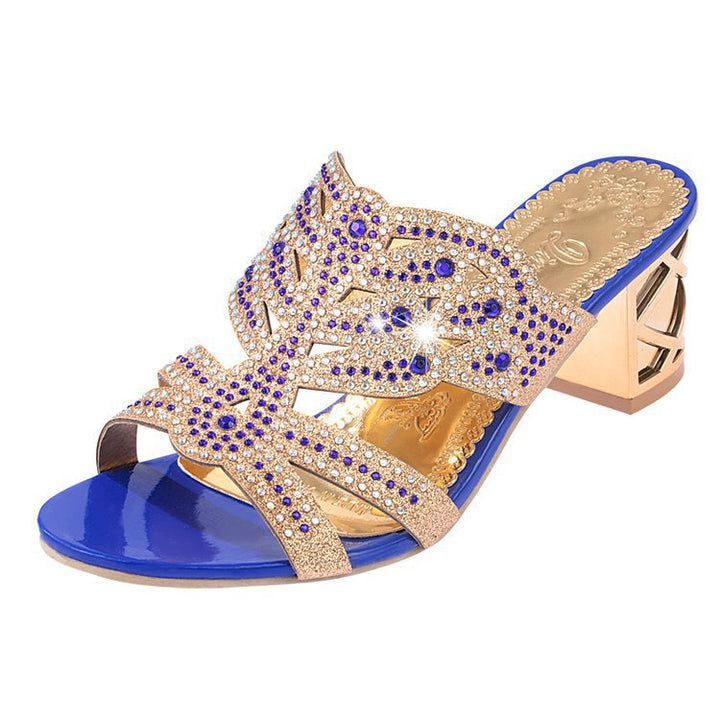 Damen nan verzierte Sandalette mit mittelhohem Blockabsatz und funkelndem Strassbesatz Drune