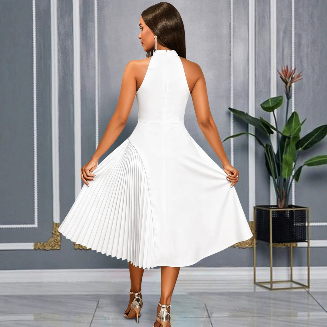 Damen Elegantes Midikleid mit Keyhole-Ausschnitt und plissiertem Saum Drune