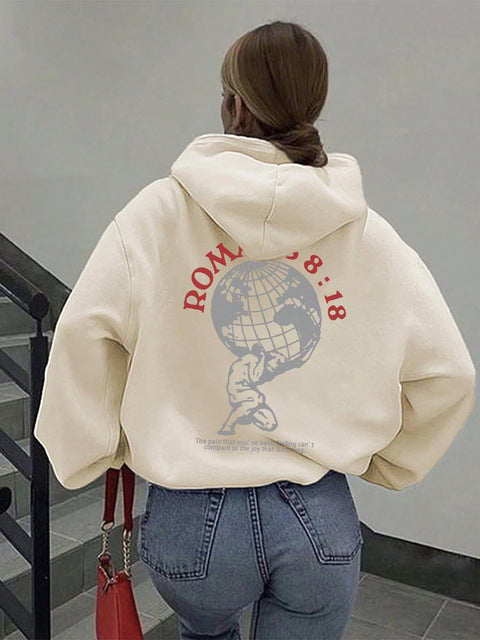 Damen Kapuzenpullover mit inspirierendem Weltmotiv und hochwertigem Druck Drune