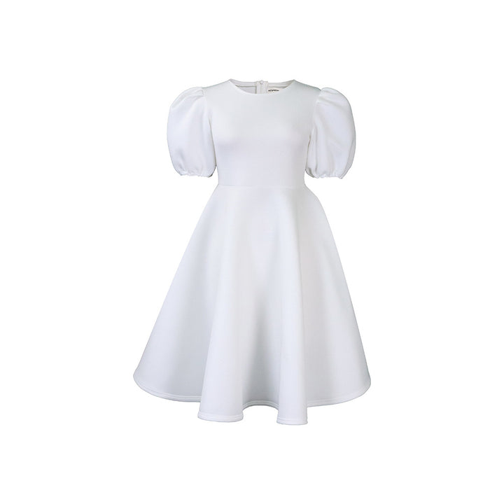Damen Midikleid mit voluminösen Puffärmeln und schwingendem Rock Drune