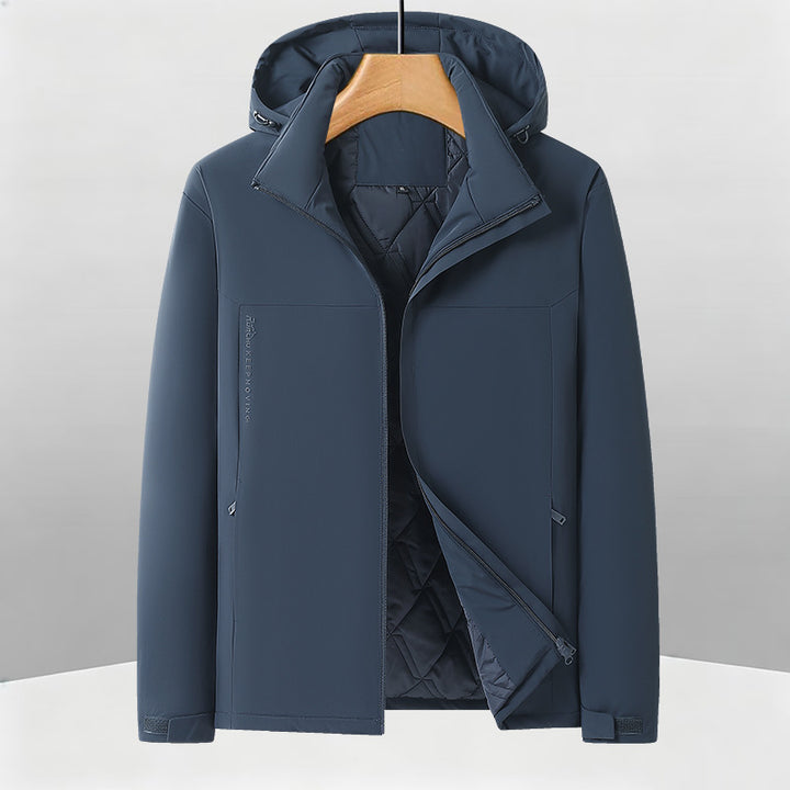 Herren Warme Softshell-Hybridjacke mit gesteppter Thermo-Innenlage und Kapuze Drune