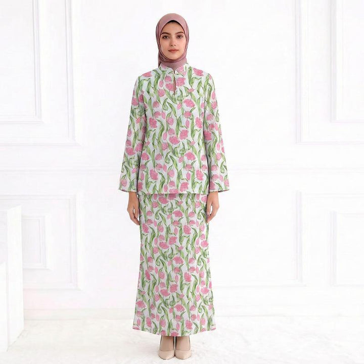 Damen Zweiteiliges Modest-Set aus Tunika mit Stehkragen und geradem Maxirock mit Blumenprint Drune