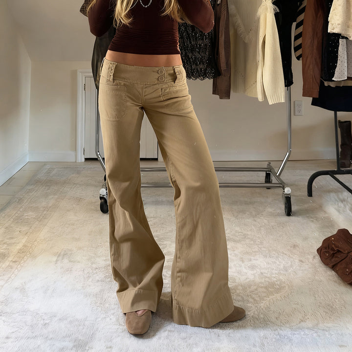 Damen lässige Flared Jeanshose mit hohem Bund und weitem Bein Drune