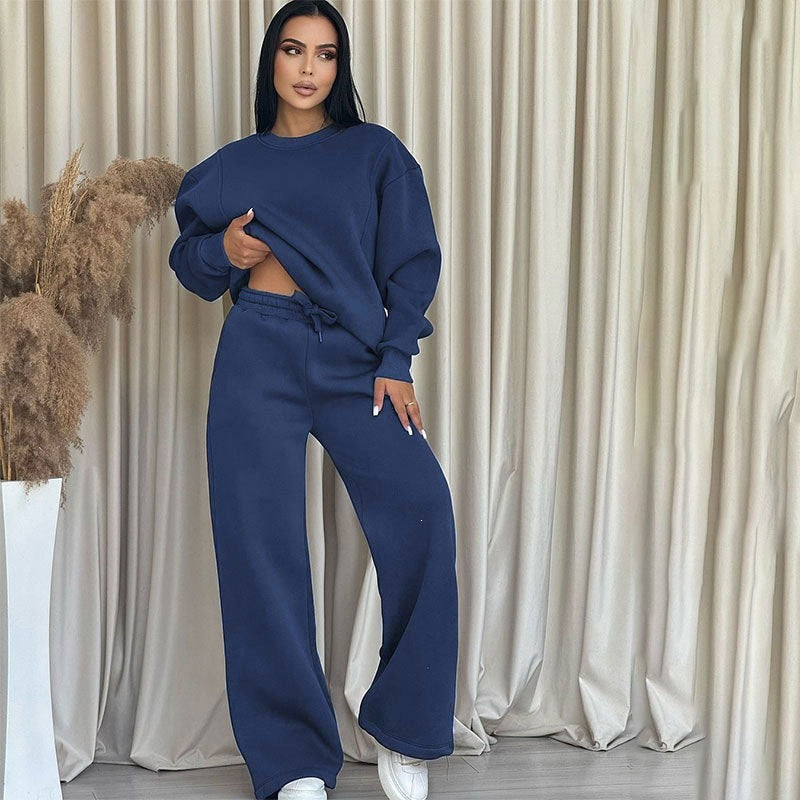 Damen Oversize-Sweatset aus weichem French-Terry mit weiter Palazzo-Jogginghose Drune