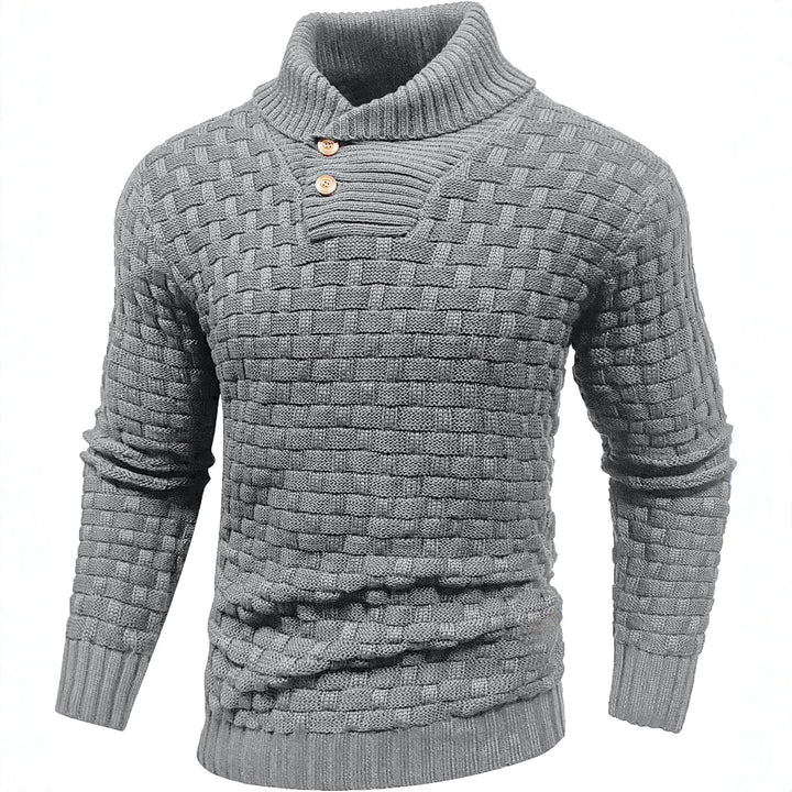 Herren Grobgestrickter Pullover mit hohem Rollkragen, Knopfleiste und Körbchenstrick Drune