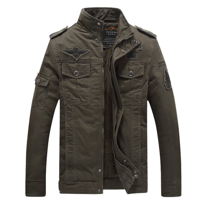 Herren Canvas-Fieldjacke mit Sherpa-Innenfutter, Utility-Taschen und Stehkragen Drune