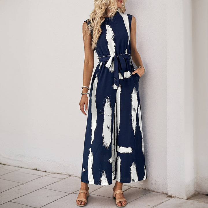 Damen Jumpsuit mit modernem Streifenmuster und praktischen Bindegürtel Drune