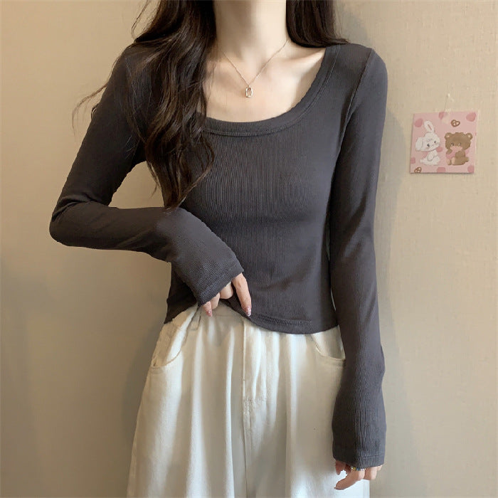 Damen figurbetontes Langarmshirt mit weitem Ausschnitt Drune