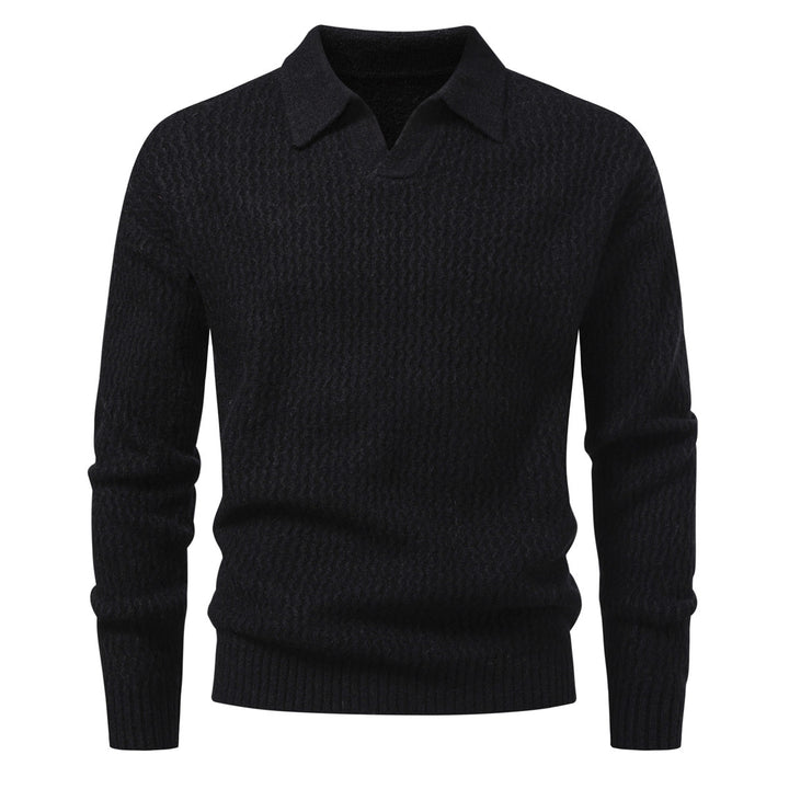 Herren Polokragen-Feinstrickpullover mit strukturierter Wellenoptik und geripptem Saum Drune