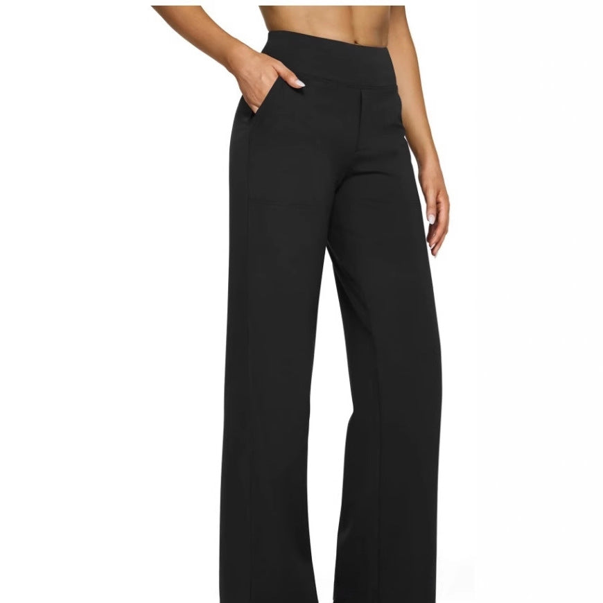 Damen Palazzo Yoga-Hosen mit hohem Bund, weitem Bein und Seitentaschen Drune