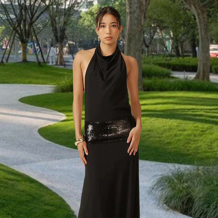 Damen Elegantes Abendkleid mit schimmerndem Gürtel Drune