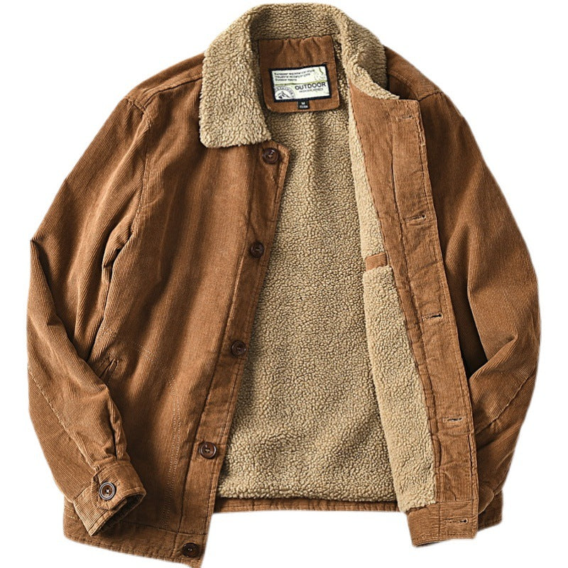 Herren nan gefütterte Cordjacke mit Teddykragen, Knopfleiste und aufgesetzten Taschen Drune