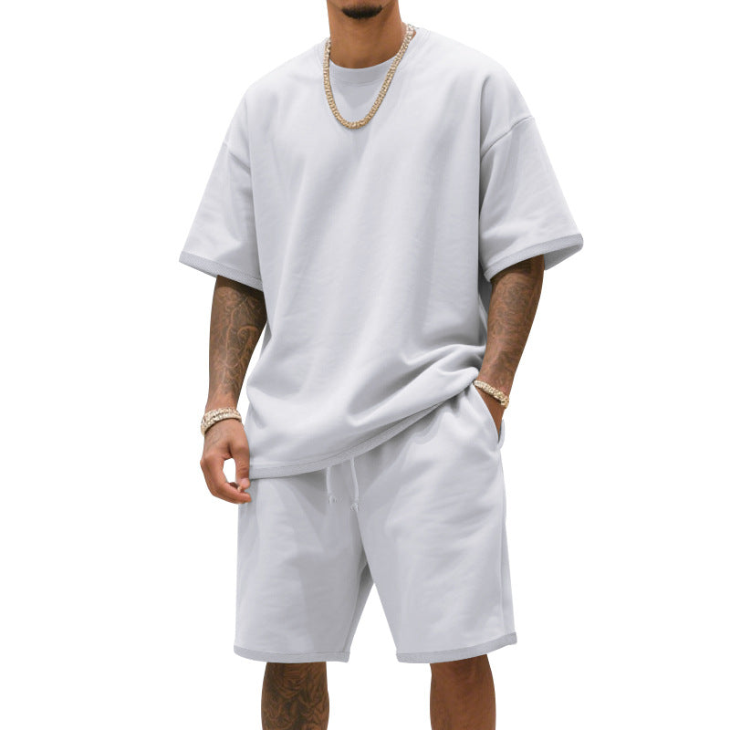 Herren nan entspannter Jersey-Set mit verlängertem Rundhals-T-Shirt und elastischen Kordelzug-Shorts Drune