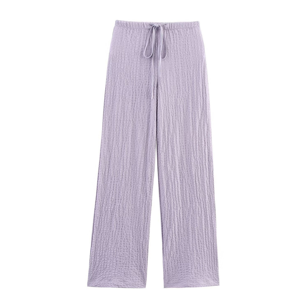 Damen nan leichte Crinkle-Loungebuxe mit weitem Bein und Tunnelzug Drune