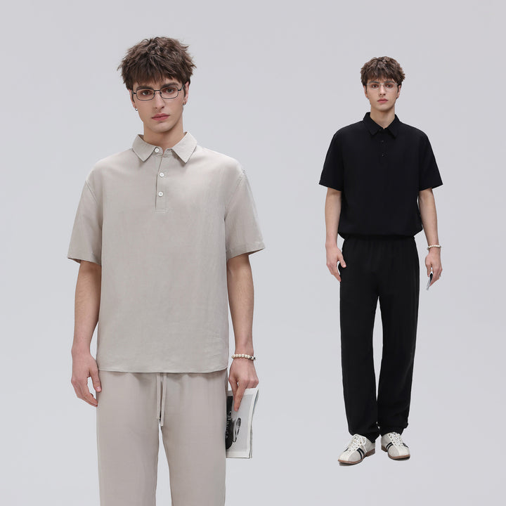 Herren Zweiteiliges Lounge-Set aus leichtem Baumwollmix mit Polokragen und Gummizughose Drune