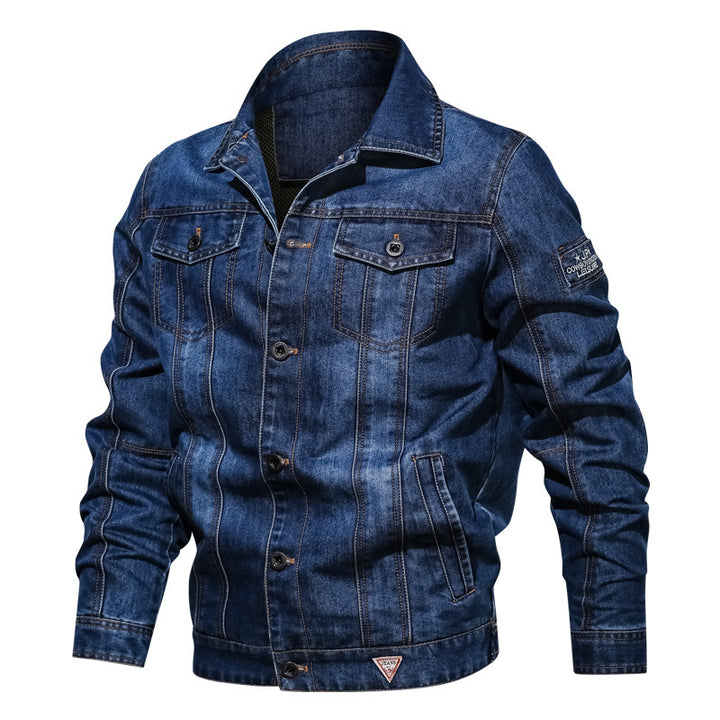 Herren Denim-Truckerjacke mit markanten Kontrastnähten und Brusttaschen Drune