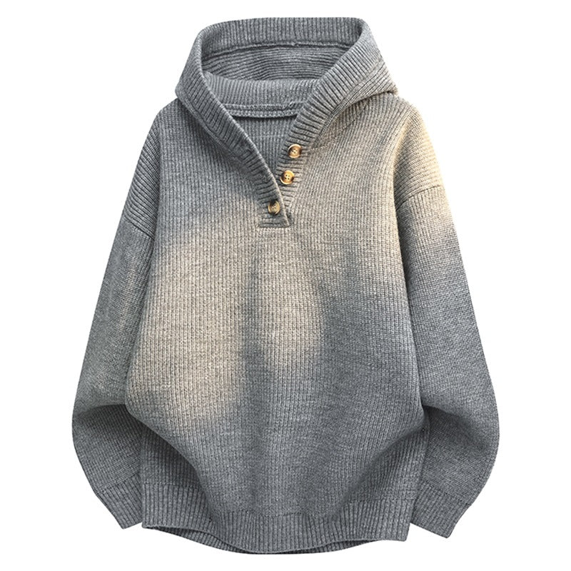 Damen Relaxed Kapuzenpullover aus geripptem Strick mit Halbsteg-Knopfleiste Drune
