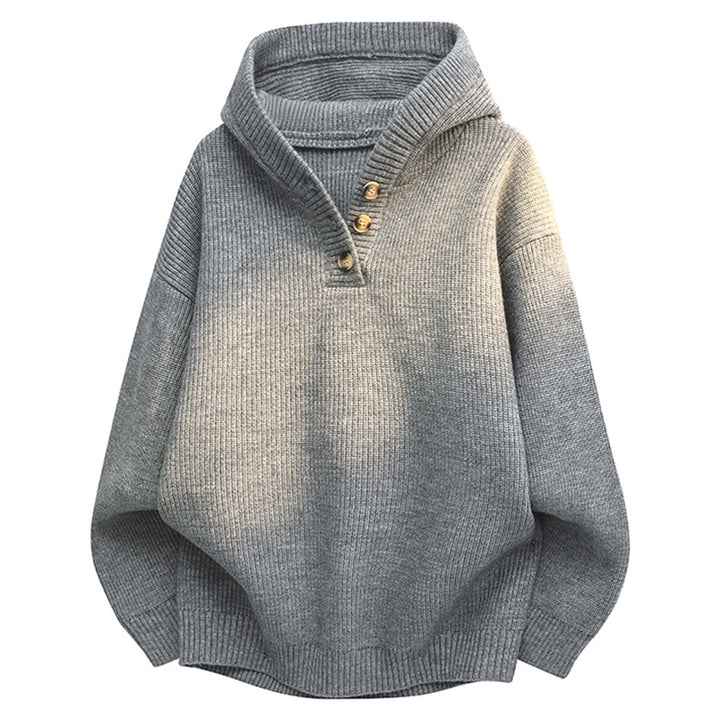 Damen Relaxed Kapuzenpullover aus geripptem Strick mit Halbsteg-Knopfleiste Drune