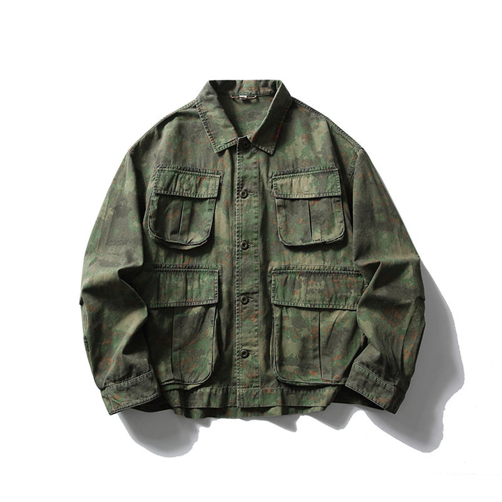 Herren Cargo-Overshirt im Utility-Stil mit Camouflage-Print und Mehrfachtaschen Drune