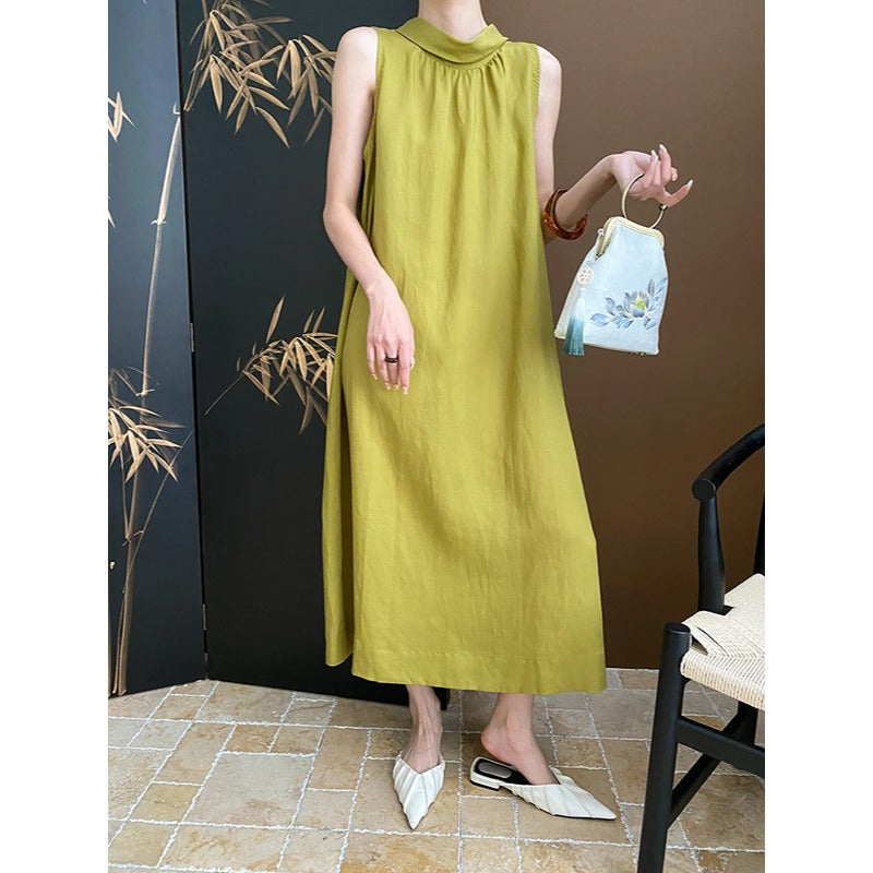 Damen Maxikleid mit hochgeschlossenem Kragen und fließendem Schnitt Drune
