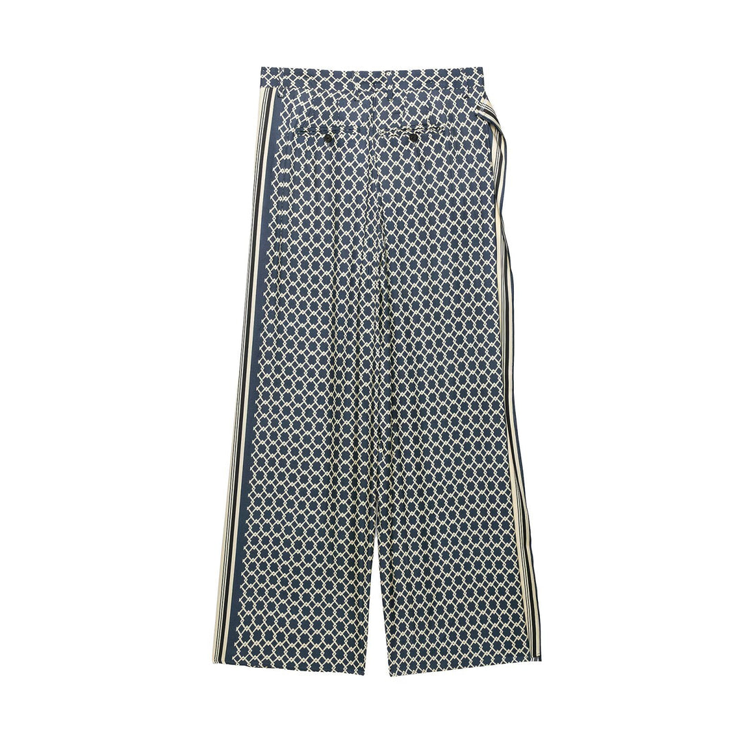 Damen Weite Palazzo‑Hose mit geometrischem Alloverprint und seitlichem Streifen Drune