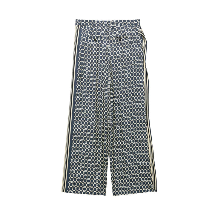 Damen Weite Palazzo‑Hose mit geometrischem Alloverprint und seitlichem Streifen Drune