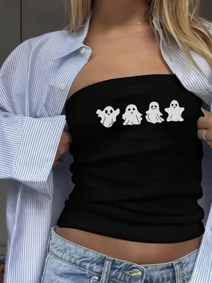 Damen Bandeau-Top mit fröhlichem Gespenster-Motiv Drune