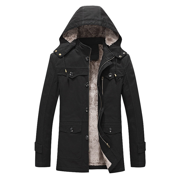 Herren wattierter Canvas-Parka mit fester Kapuze, kuscheligem Teddy-Innenfutter und Mehrfach-Taschen Drune