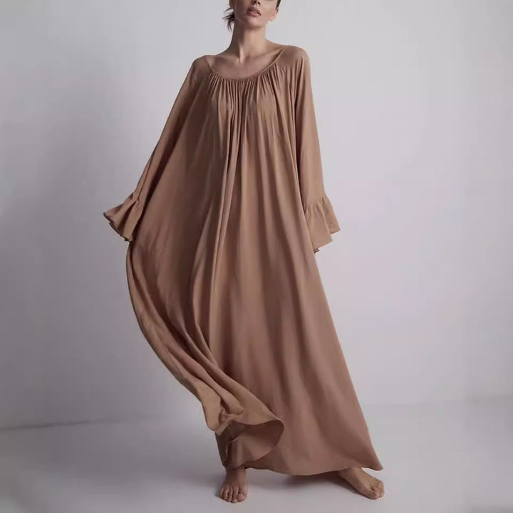 Damen Elegantes Maxi-Nachtkleid mit weiten Rüschensäumen und fließendem Schnitt Drune