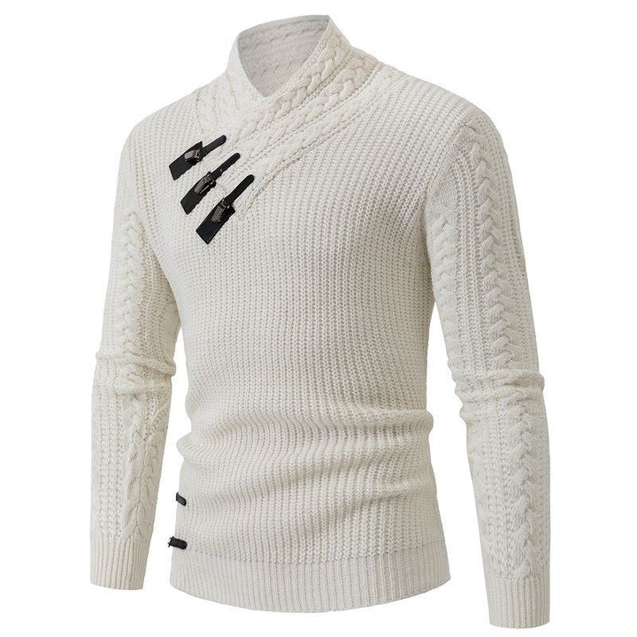 Herren Strukturiertes Zopfmuster-Mockneck-Pullover mit asymmetrischer Riegelverzierung Drune