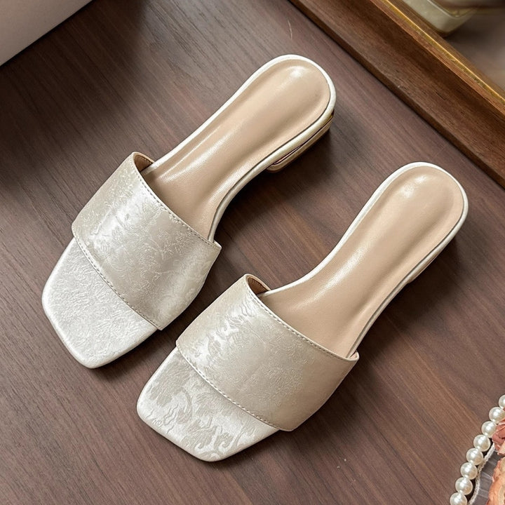 Damen Bestickte Brokat‑Mules mit quadratischer Zehenpartie und niedrigem geformtem Blockabsatz Drune