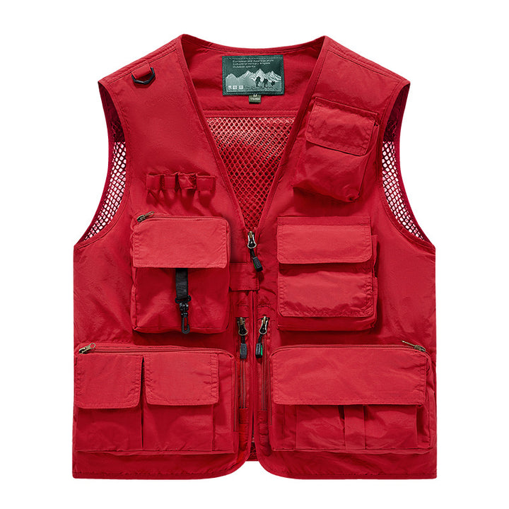 Herren multifunktionale Angler- und Utility‑Weste mit zahlreichen Reißverschluss- und Kletttaschen sowie Mesh-Innenfutter Drune
