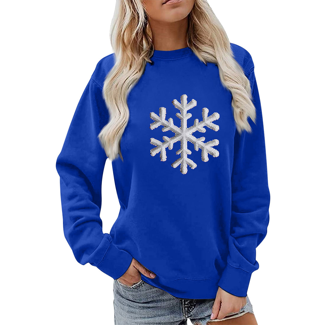 Damen Sweatshirt mit funkelndem Schneeflockenmotiv und lässigem Schnitt Drune