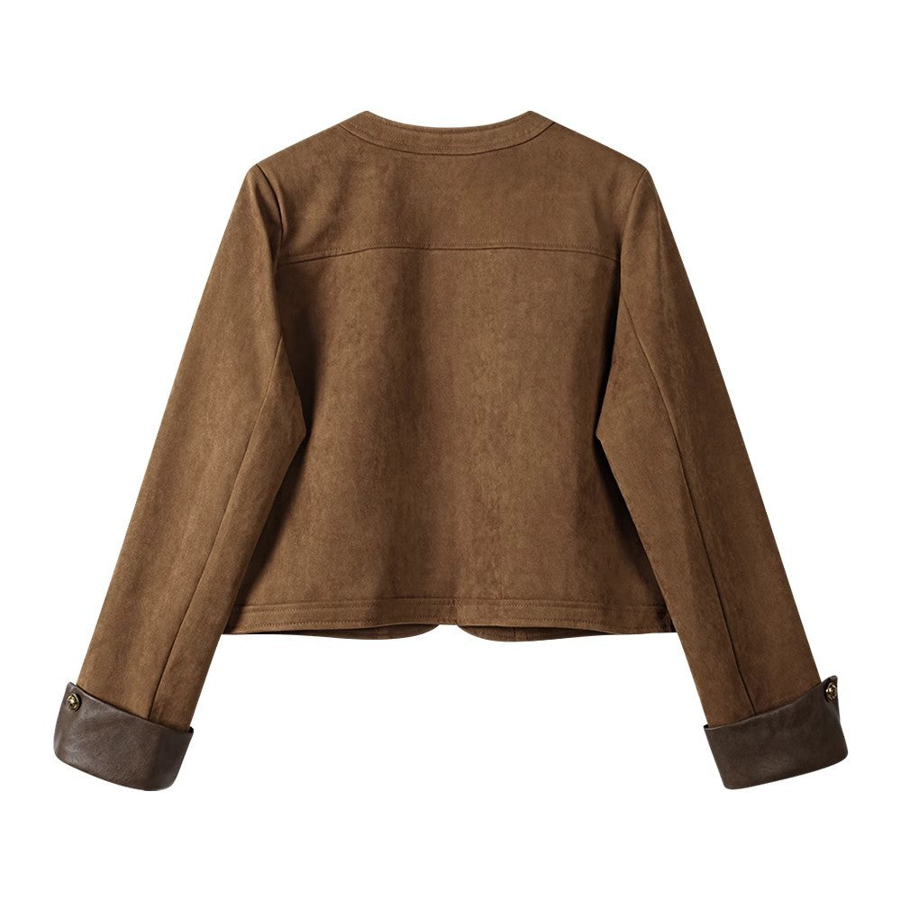Damen Modische Wildlederjacke mit Taschen Drune