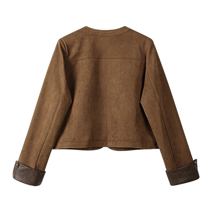 Damen Modische Wildlederjacke mit Taschen Drune